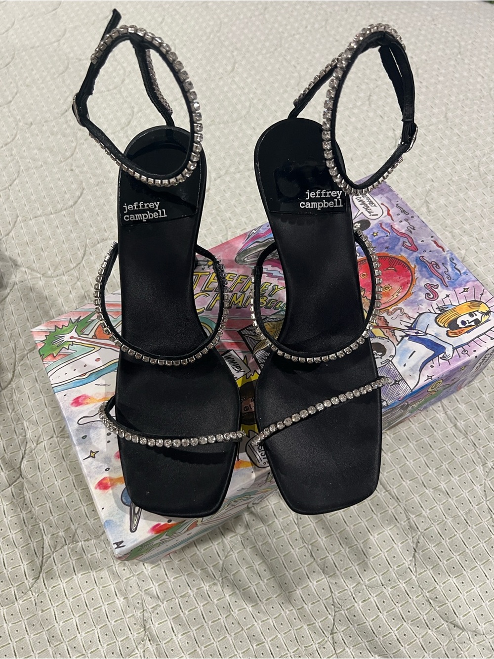 Jeffrey Campbell Black Rhinestone-Strap heels.